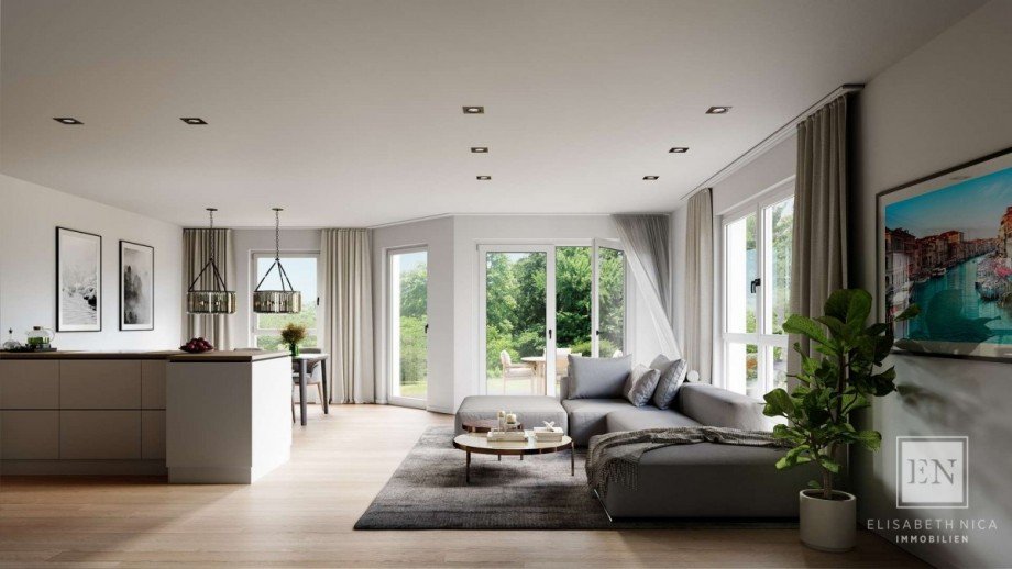 Wohnzimmer Visualisierung Erdgeschosswohnung M�nchen